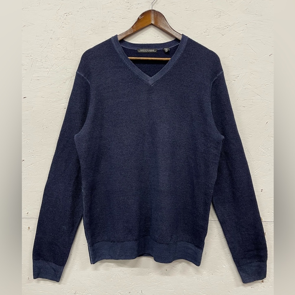 Saks Fifth Avenue Extra-Fine 100% Merino Wool Knitted V-Neck Sweater, Size L